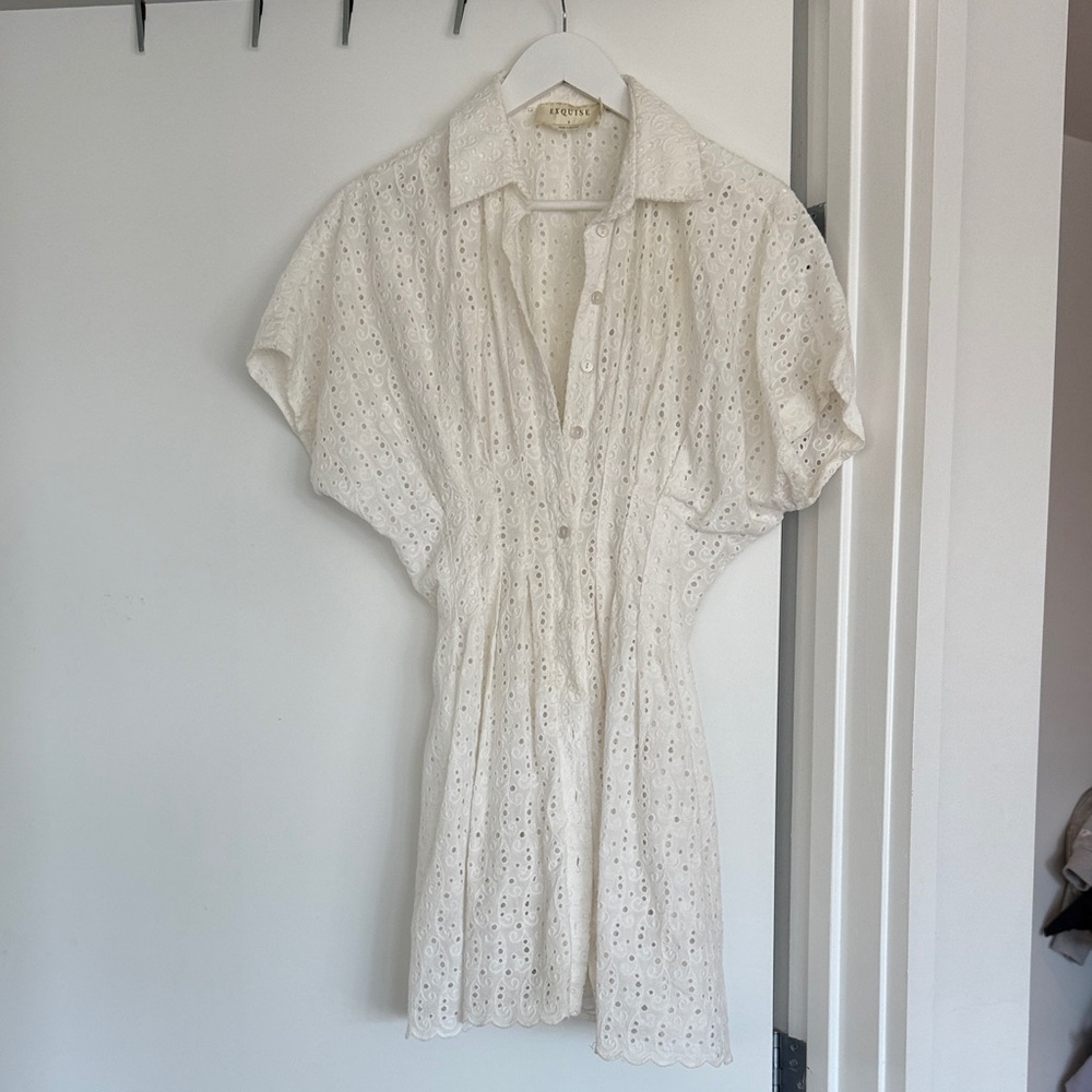 Anthropologie The Tobie Eyelet Mini Shirt Dress by Exquise